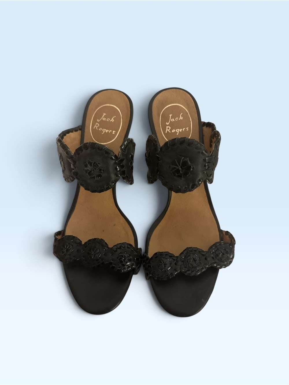 Jack Rogers Black Leather Cutout Slide Sandals